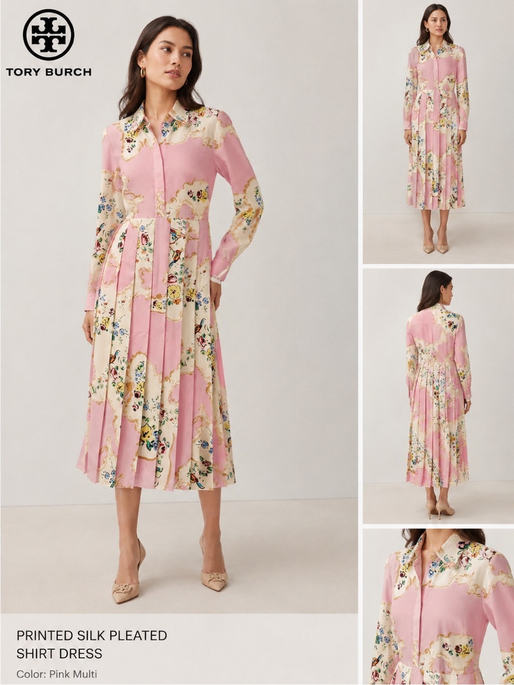 Tory Burch Silk Midi Dress In Pink Porcelain Floral - Picture 2 of 6